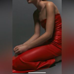 Zara Red leather midi Dress